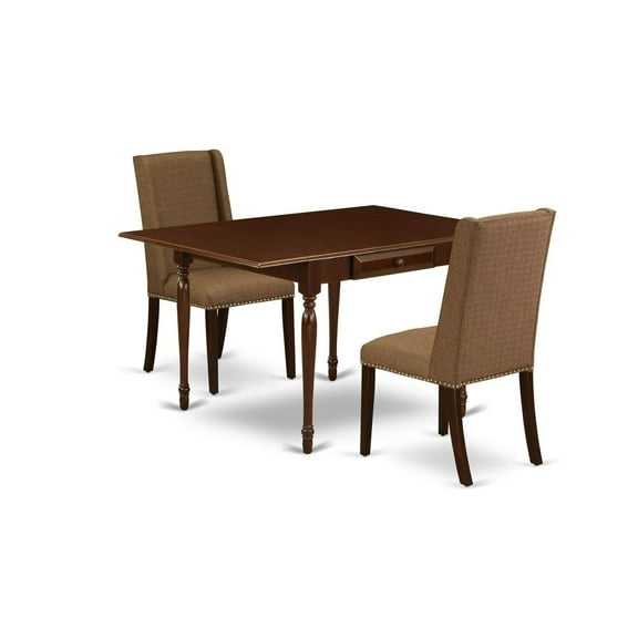 East West Furniture Monza 3-piece Wood Dining Set in Mahogany/Brown Beige