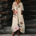 thumbnail image 1 of Heisall 2026 Spring Summer Boho Floral Printed Linen Maxi Dress V Neck Batwing Sleeve Oversized Kaftan Dresses with Pockets, 1 of 7
