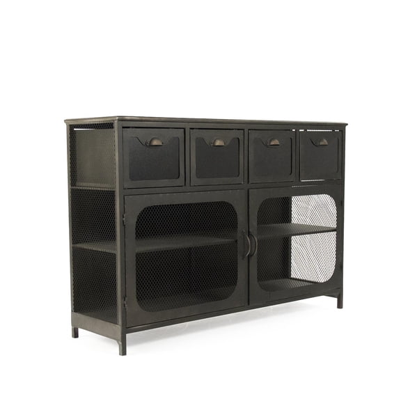 Traditional Daveney Ebony Iron Console Buffet Cabinet