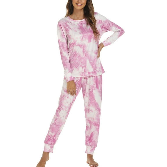 Women Pajama Set Tie Dye Loose Comfortable Stylish 2 Piece Sleepwear Top Pants Nightwear Type 3 XL