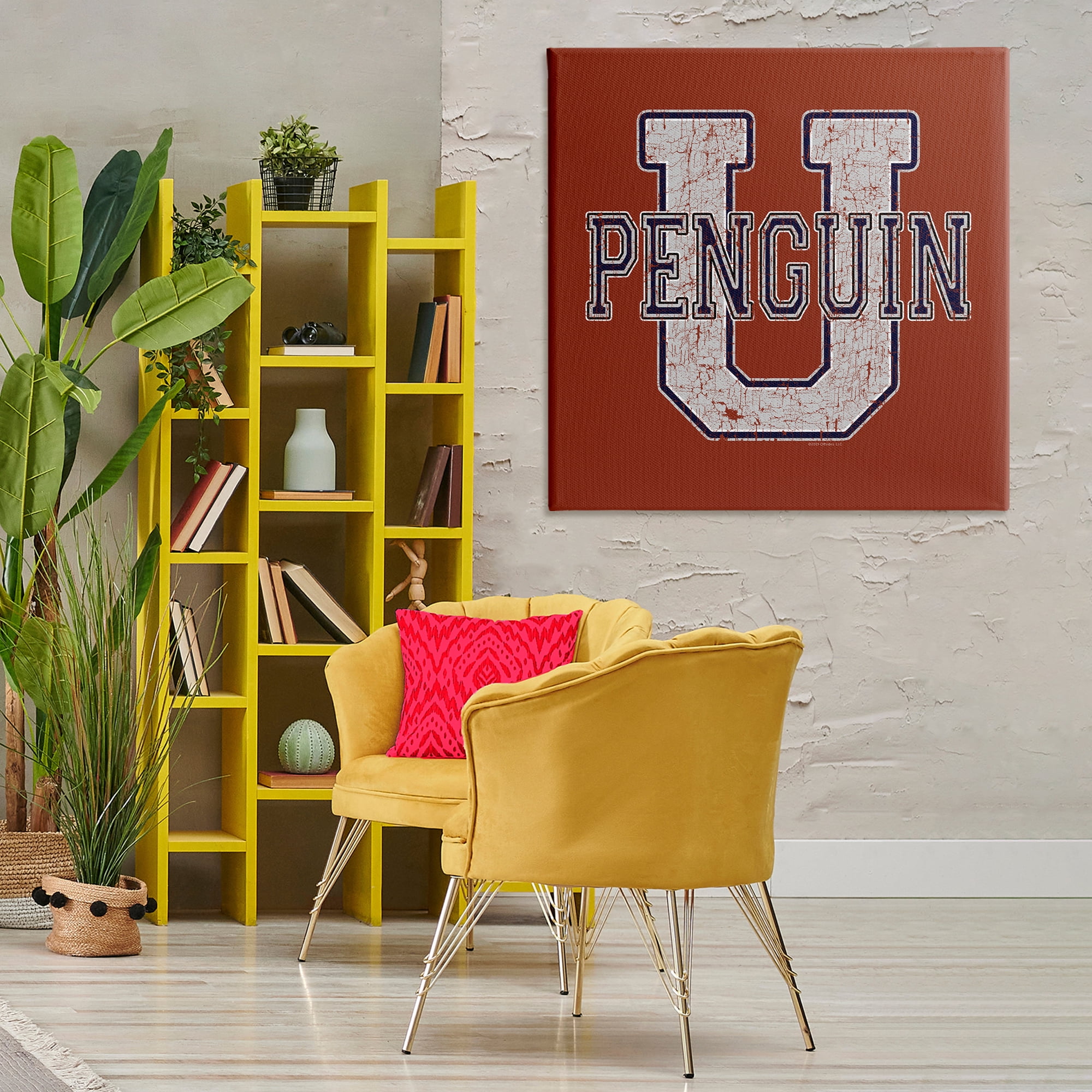 Stupell Industries Penguin U Varsity Animals Painting Wrapped Canvas Art Print Wall Art, 36 x 36
