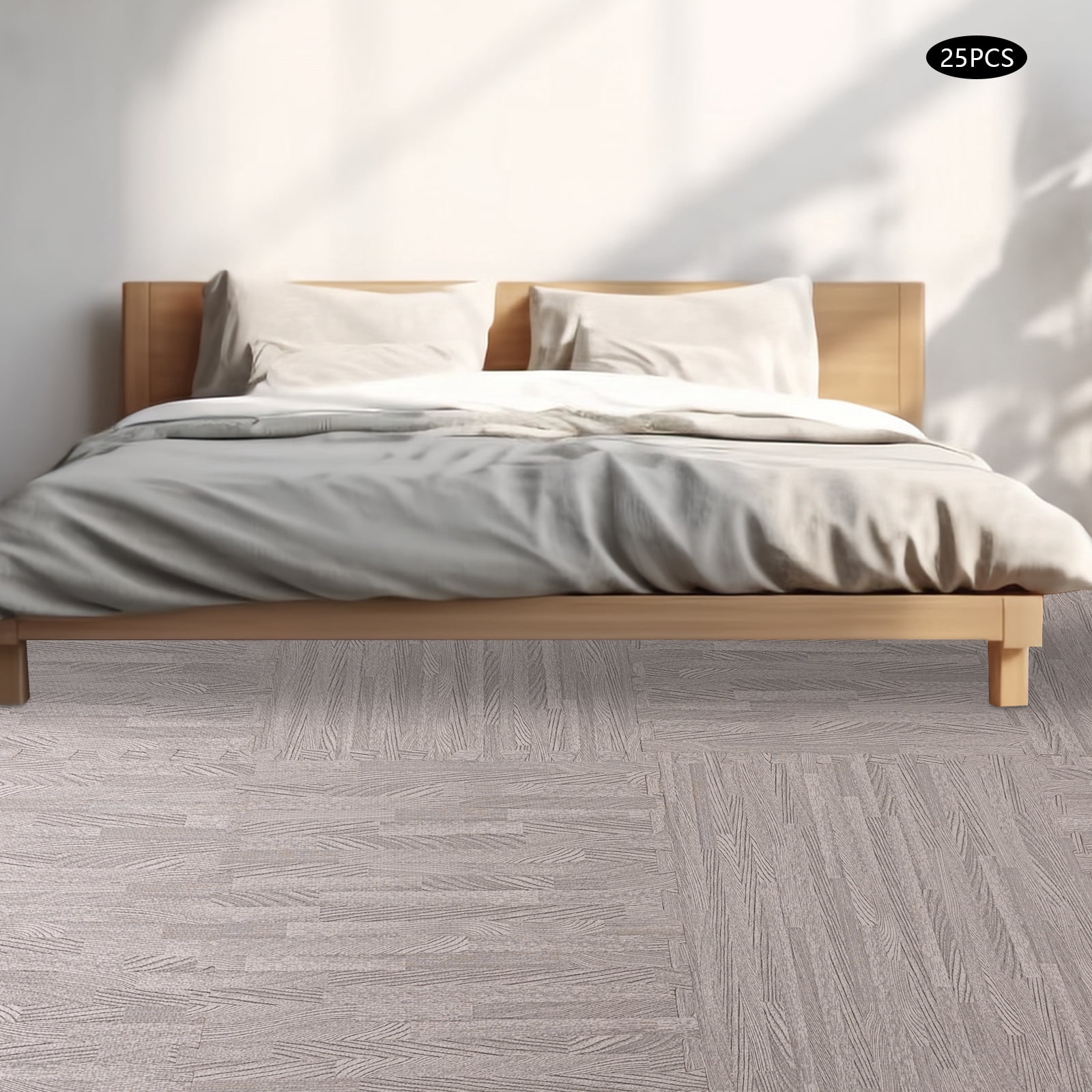 25-Pack Grey Wood Grain Foam Floor Mats 24x24 Inch Each EVA & PE Interlocking Tiles for Home Gym, Playroom