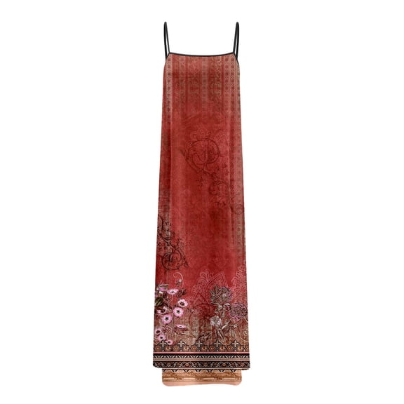 Tnhcen Women's Strappy Maxi Dress Adjustable Spaghetti Straps Floral Print 95% Polyester 5% Spandex 4-Way Stretch Casual Summer Beach Loose Fit Plus Size S-XL Boho Dress