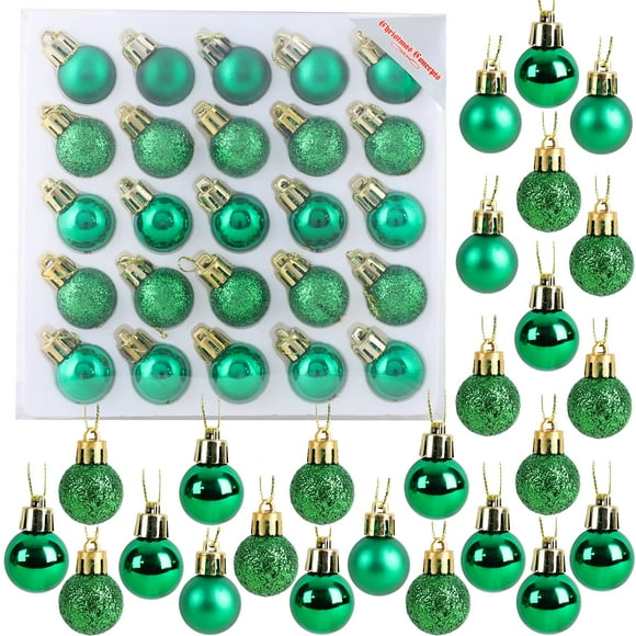 Christmas Concepts® Pack of 25-25mm Mini Christmas Tree Baubles - Shiny, Matte & Glitter Decorated Ornaments (Emerald Green)