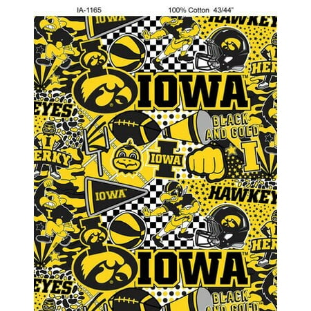 - University of Iowa Hawkeyes Pop Art Graffiti Print Cotton Fabric-Sold by the yard
