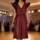 thumbnail image 1 of TaTaai Women's Party Midi Dress V-Neck Puff Sleeve Sparkling Solid Color Loose Fit A-Line Casual Prom Night Out Dress Gift, 1 of 8