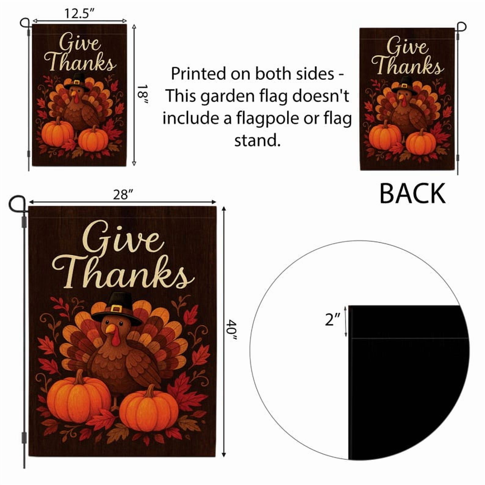 ViciArt Give Thanks Garden Flag – 28" x 40" Thanksgiving Turkey & Pumpkins Yard Flag, Outdoor Decor