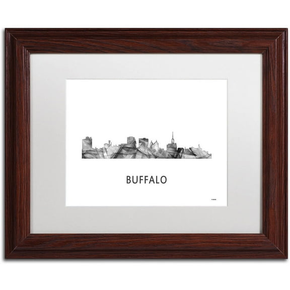 Trademark Fine Art 'Buffalo New York Skyline WB-BW' Canvas Art by Marlene Watson, White Matte, Wood Frame