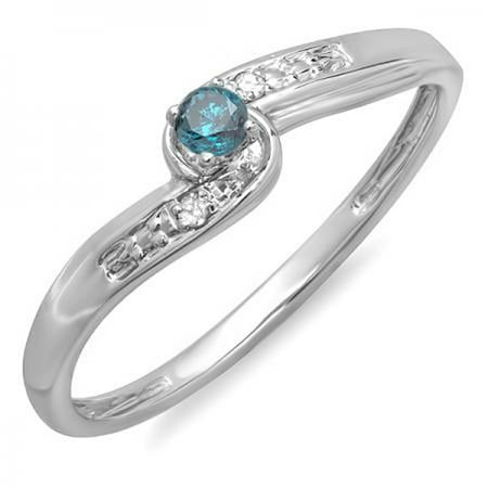 - Dazzlingrock Collection 0.10 Carat (ctw) 10k Round Blue And White Diamond Crossover Swirl Ladies Bridal Promise Engagement Ring 1/10 CT, White Gold, Size 5.5