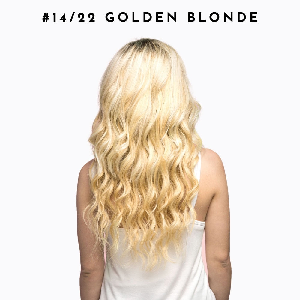 7-Piece Clip-In Hair Extension Set by Joi Hair, Clip Sewn Machine Weft, Premium Remy Human Hair, Full Set for Full Head, 120g 20" #14/22 Golden Blonde