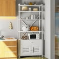 thumbnail image 4 of Storage Cabinet with 4 Open Shelves, 1 Drawer Cabinet, White Modern Bathroom Display Standing Shelf, White Wooden And Metal Frame Storage Shelf For Living Room, Bedroom, Home Office Organizer, 4 of 9