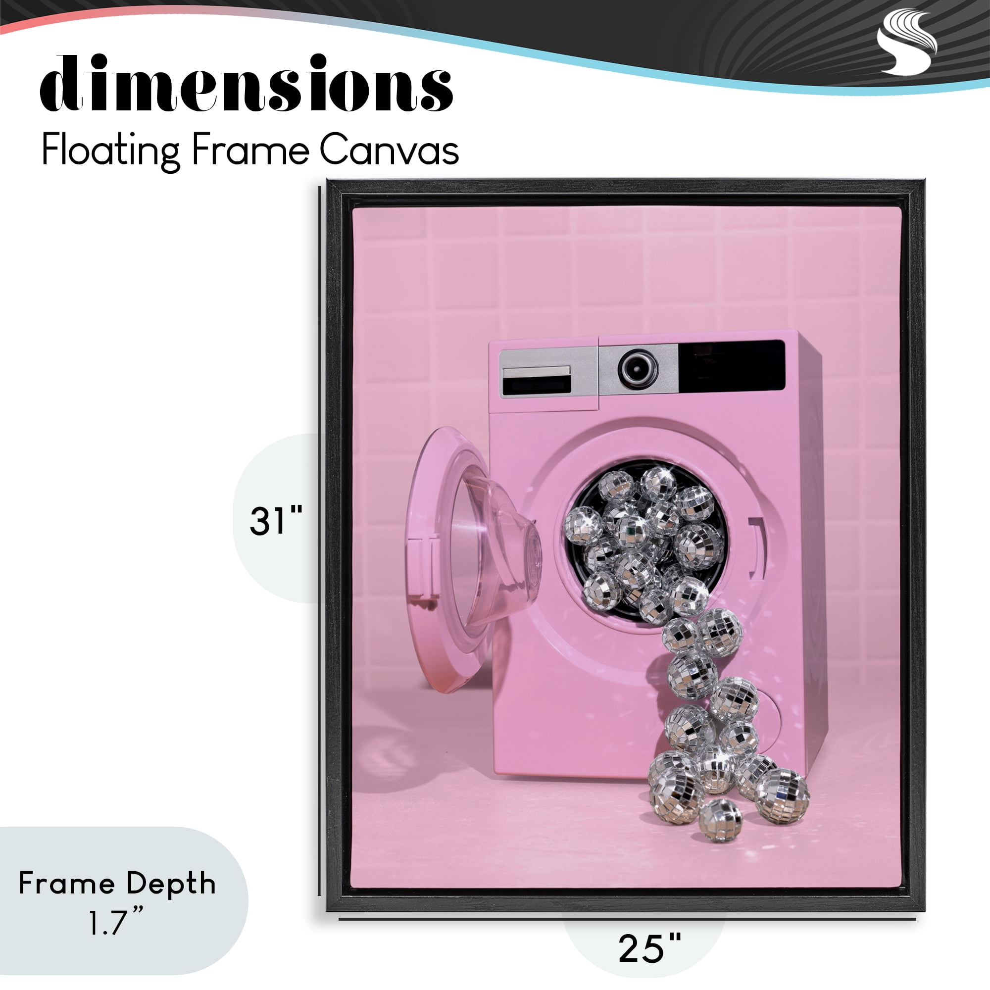 Stupell Industries Disco Laundry Machine over Pink Black Framed Floater Canvas Wall Art, design by LISH Creative