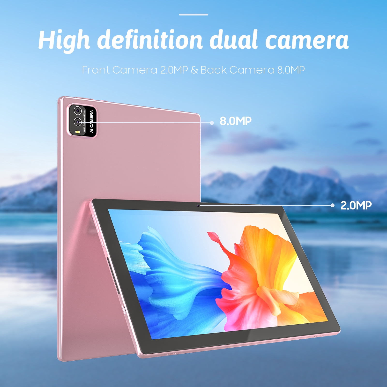 Android 15 Tablet, 10 inch 2 in 1 Tablets with Keyboard, 12GB RAM 64GB ROM 1TB Expand, Quad-Core 2.0Ghz CPU, 5G WiFi 6, BT5.0, 1280x800 HD Touchscreen, 6000mAh, Widevine L1, GMS Tablet, Pink