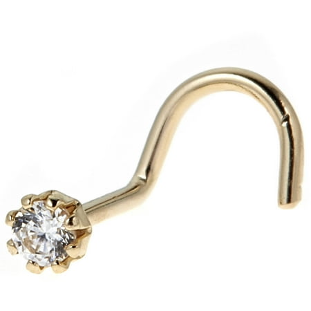 Aquamarine Gold Nose Ring - 10kt Solid Yellow Gold Nose Ring With 2mm White Cz
