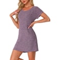 thumbnail image 4 of INSPIRE CHIC Women's Ribbed Knit Nightgown Sleepshirt Short Sleeve Sleepwear Casual Crew Neck Nightshirt 3XL Purple, 4 of 6