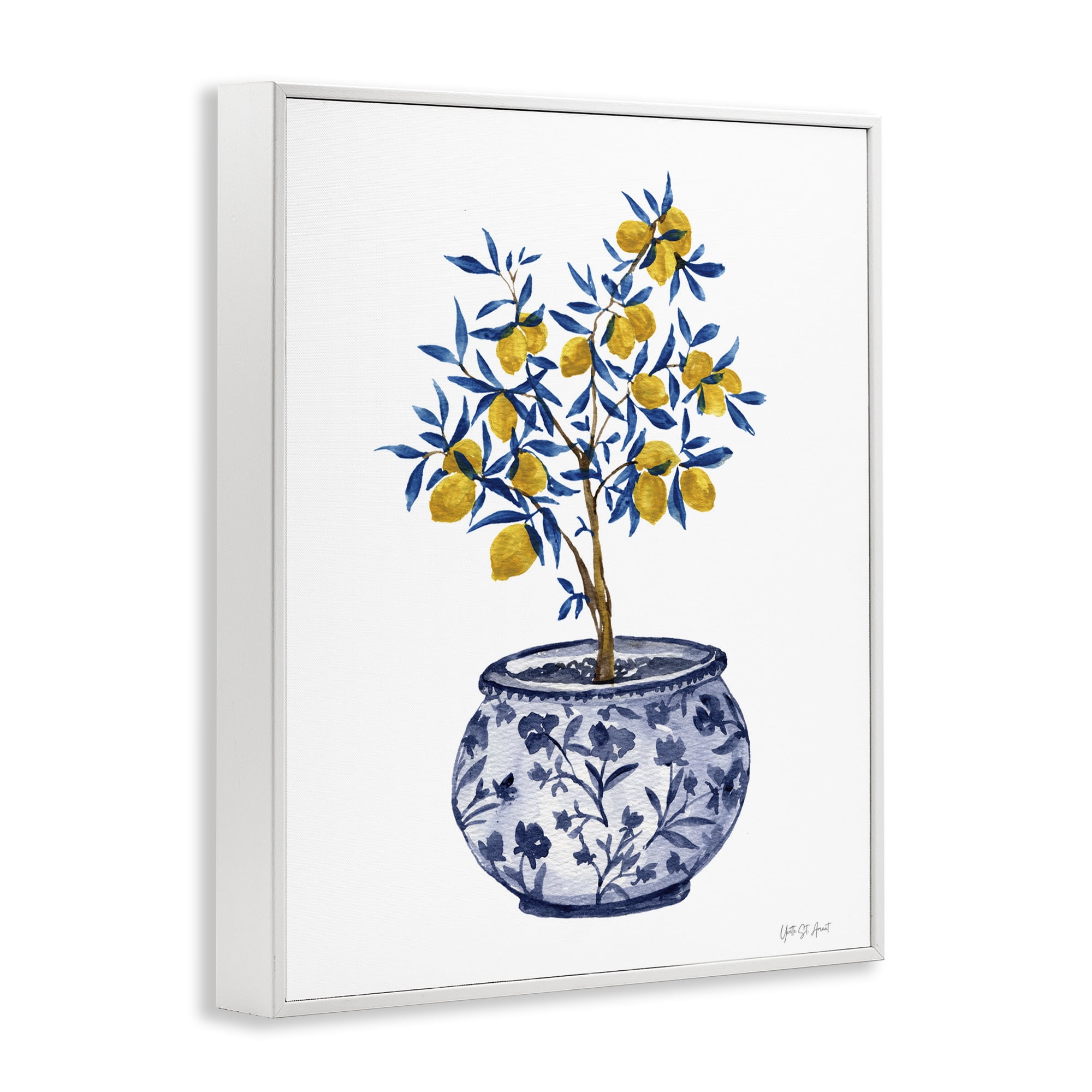 Stupell Industries Lemon Tree in Chinoiserie Food & Beverage Painting White Framed Art Print Wall Art, 24 x 30