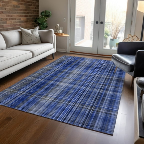 Addison Rugs Chantille Indoor/Outdoor Transitional Plaid Navy Washable Rectangle Rug, 8' x 10'