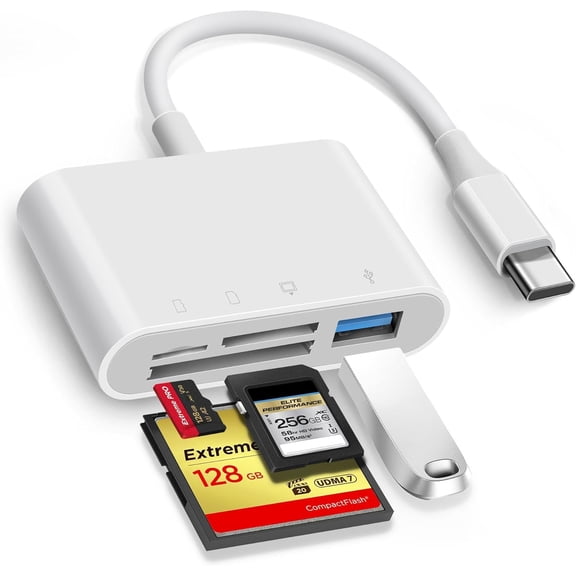 USB C SD Card Reader Adapter with SD/TF/USB-A 3 Slots & Charging Port,4 in 1  SD Card Reader for iPhone 17/16/15,iPad/Mac/Laptop, iMac/iPad Pro/Air/Mini, MacBook Pro/Air
