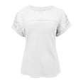 thumbnail image 3 of ManxiVoo Women Lace Trim Tee Round Neck Short Sleeve Blouse in A Relaxed Fit for Casual Outings XXL Size White, 3 of 7