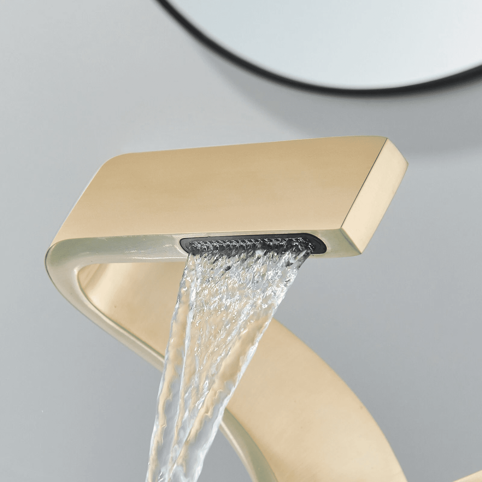 Zovajonia Brushed Gold Deck-Mounted Basin Faucet Single Hole Snake Shape Creative Bathroom Sink Faucet Hot and Cold Water Mixer Tap With Two Hoses