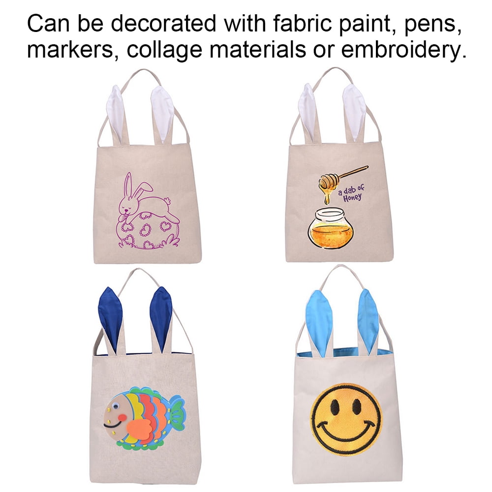 Aspire 20 PCS Easter Bunny Baskets with Ears Stand Up, Burlap Tote Bags Party Gift for DIY Craft