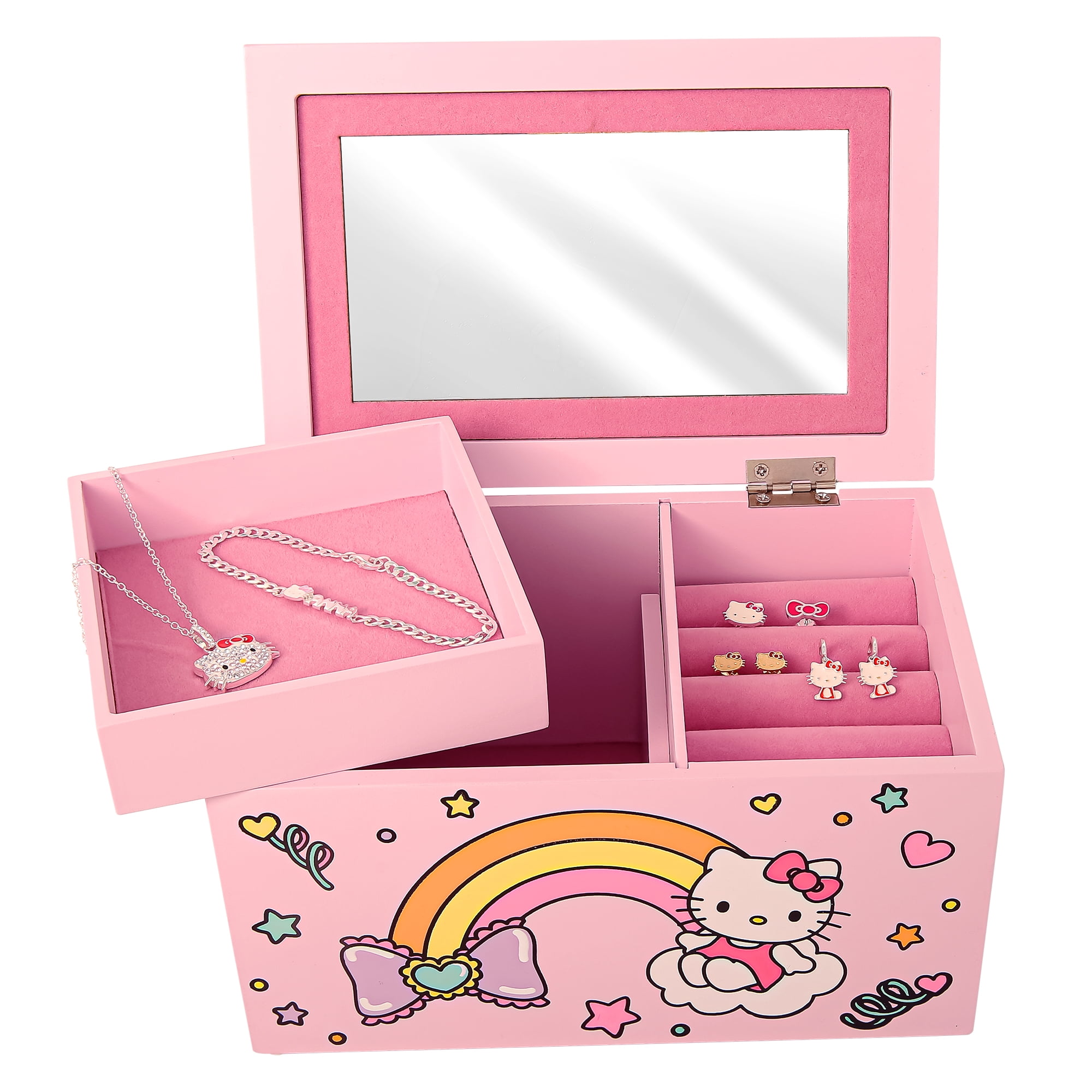 Hello Kitty Sanrio Pink Wood Jewelry Box with Tray - Officially Licensed