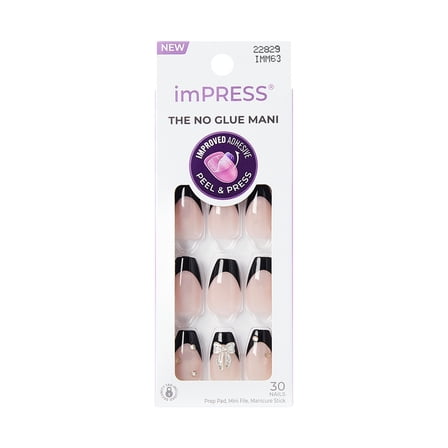 KISS imPRESS Press On Nails, ‘By the river’, Black, Medium Coffin, 30 Count