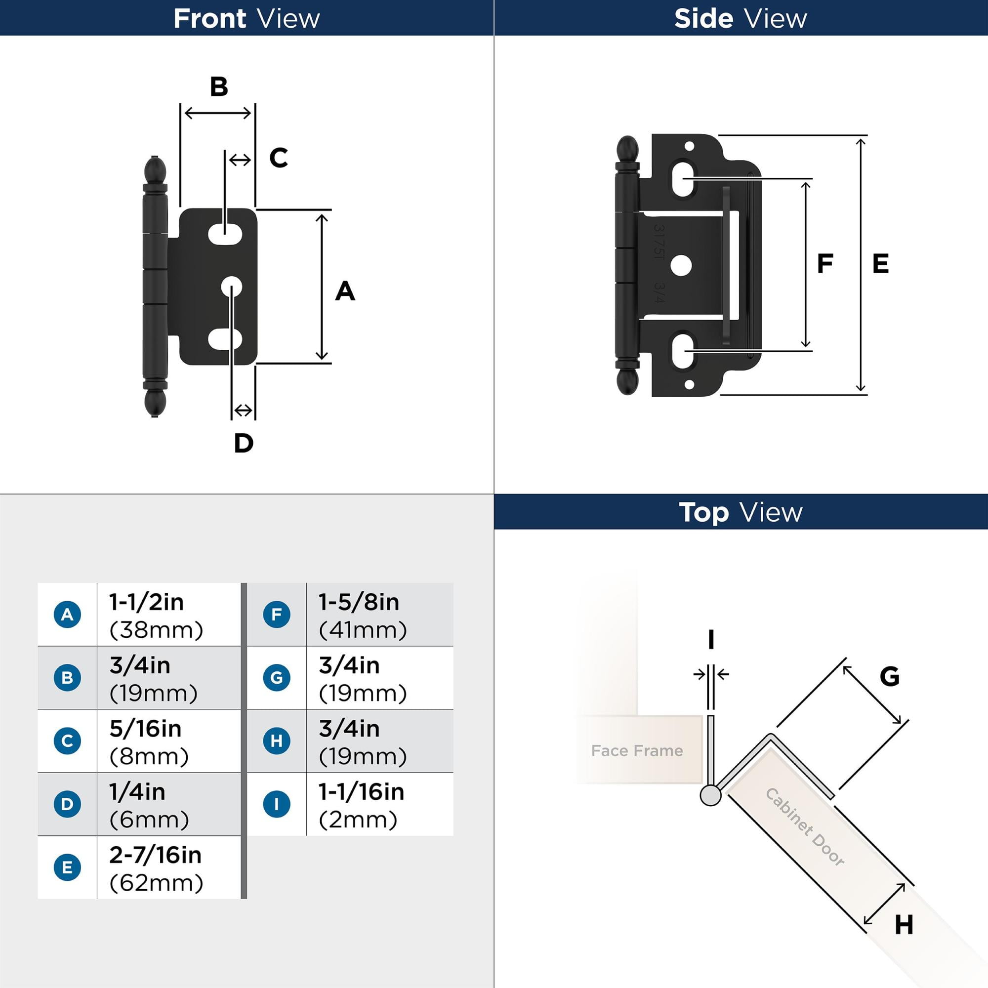 Amerock  PK3180TB  Inset Hinges  Functional  Cabinet Hinges  Wrap Hinges  ;Satin Nickel