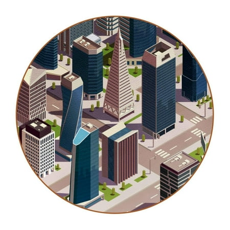 

OWNTA City Modern Buildings Pattern Premium Microfiber Leather Round Coasters (6PCS) - 11x11 cm/4.3x4.3 in - Durable & Stylish Cup Mat Set