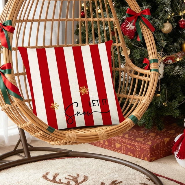 Funda de Cojín Navideña, Decoración Festiva, Cojín de Lino para Sofá, 45 X 45 Cm, Multicolor, Poliéster, 1 Unidad | Diseño Festivo, Ideal para Regalar En Navidad