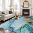 thumbnail image 3 of 5x7 Washable Area Rug, Green Pink Non-Slip Large Rectangle Rug for Living Room Bedroom, Marble Turquoise Gold Abstract Marble Indoor Floor Mat for Home Decor, 3 of 9