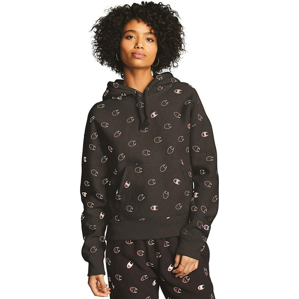 Champion LIFE Women's Reverse Weave Allover Print Hoodie (Black - Tossed C  Logos, Large) - Walmart.com