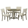 thumbnail image 2 of mteryoing 5-Piece Retro Round Dining Table Set With 4 Upholstered Chairs Wooden Dining Table With Curved Trestle Style Legs For Dining Room Living Room, 2 of 9