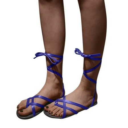 

Cathalem Spring Women Sandals Roman Lightweight Casual Summer Fashion Flat Strap And Style Jeweled Sandals for Women Size 10 Blue 9