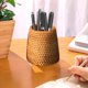thumbnail image 4 of Portaplumas de ratán tejido - Organizador circular de escritorio para escritorio de oficina, marrón, 10x8x8 cm, almacenamiento multifuncional para bolígrafos, notas y clips, 4 of 6