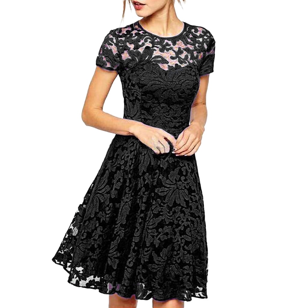 O-Neck Short Sleeve Lace Mini Dress 