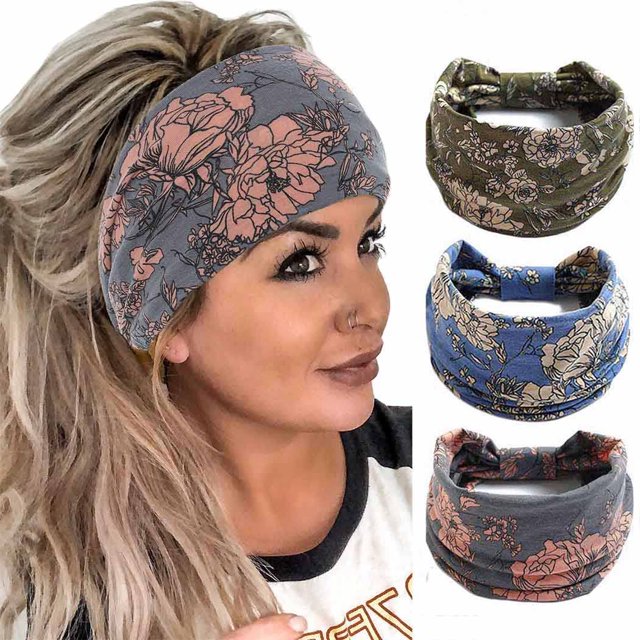 Aceorna Boho Bandeau Diademas con Nudo Ancho Banda para el Cabello Estiramiento Turbante Envolturas para la Cabeza Accesorios para el Cabello de Moda para Mujeres 3 Piezas (Boho)