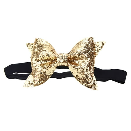 VANIDO Baby Headbands Bowknot Sequin Hair Bands Bows Hair Accessories for Newborn Toddler and Children (Light Gold)