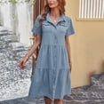 thumbnail image 2 of Robe d'Été Décontractée de Plage pour Femmes Manches Courtes Amples Robe en Denim Colorée pour Femmes Adultes Vêtements Bleus Taille TTG, 2 of 7