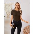 thumbnail image 6 of Women's Crew Neck Ribbed Fitted Shirt, Basic Short Sleeves Slim Fit Tops Summer T-Shirt 2024, 6 of 6
