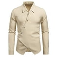 thumbnail image 2 of Blusa y camisa de manga larga con cuello vuelto para hombre, blusa informal a rayas con botones y cuello vuelto, blusa de poliéster para hombre, 2 of 8
