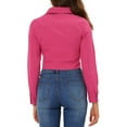 thumbnail image 4 of INSPIRE CHIC Women's Denim Cropped Jackets Chest Pocket Plaid Trim Button Down Jean Jacket XS Fuchsia, 4 of 8