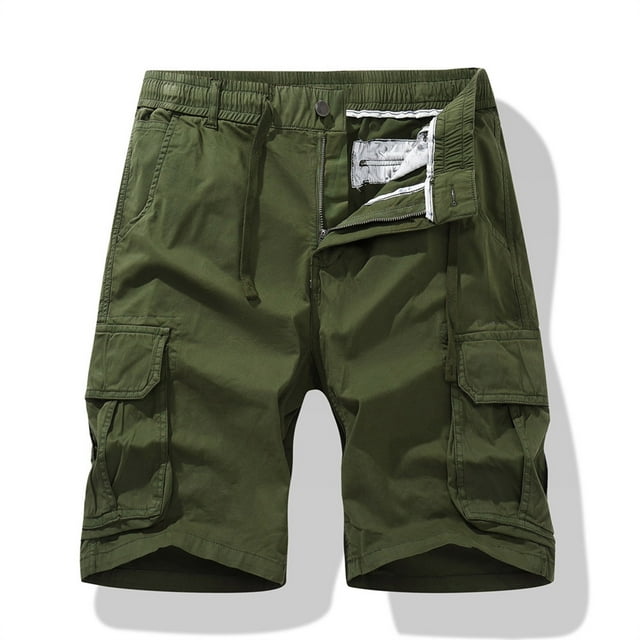 IROINID Mens Basketball Shorts,Men Casual Solid Zipper Button Pockets Cropped Cargo Shorts Army Green XXL