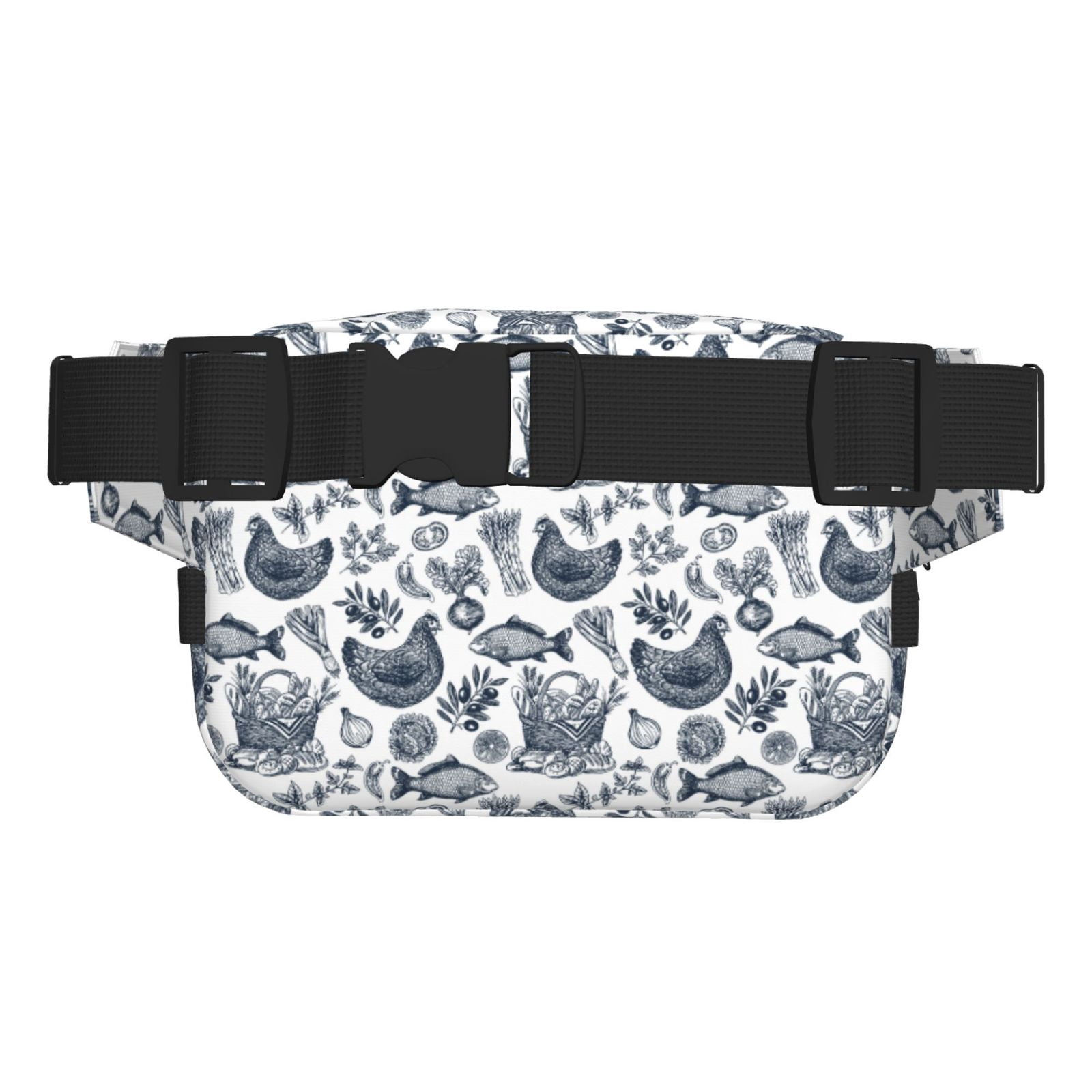 Picia Chicken And Fish Print Square Double-Layer Waist Bag Mini Adjustable Waist Belt Bag Exercise Running Travel Hiking