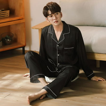 

QWZNDZGR Pajamas Men Home Clothe Suit Silk Satin Sleepwear Long sleeve Pajama Sets Autumn Winter Sleep Tops Pants Large size Loungewear