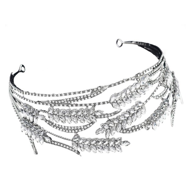 Tocado de boda para novia - Joyería para el cabello Diadema de boda Tiara Hoja Diadema Corona Tiara Nupcial Tocado de plata