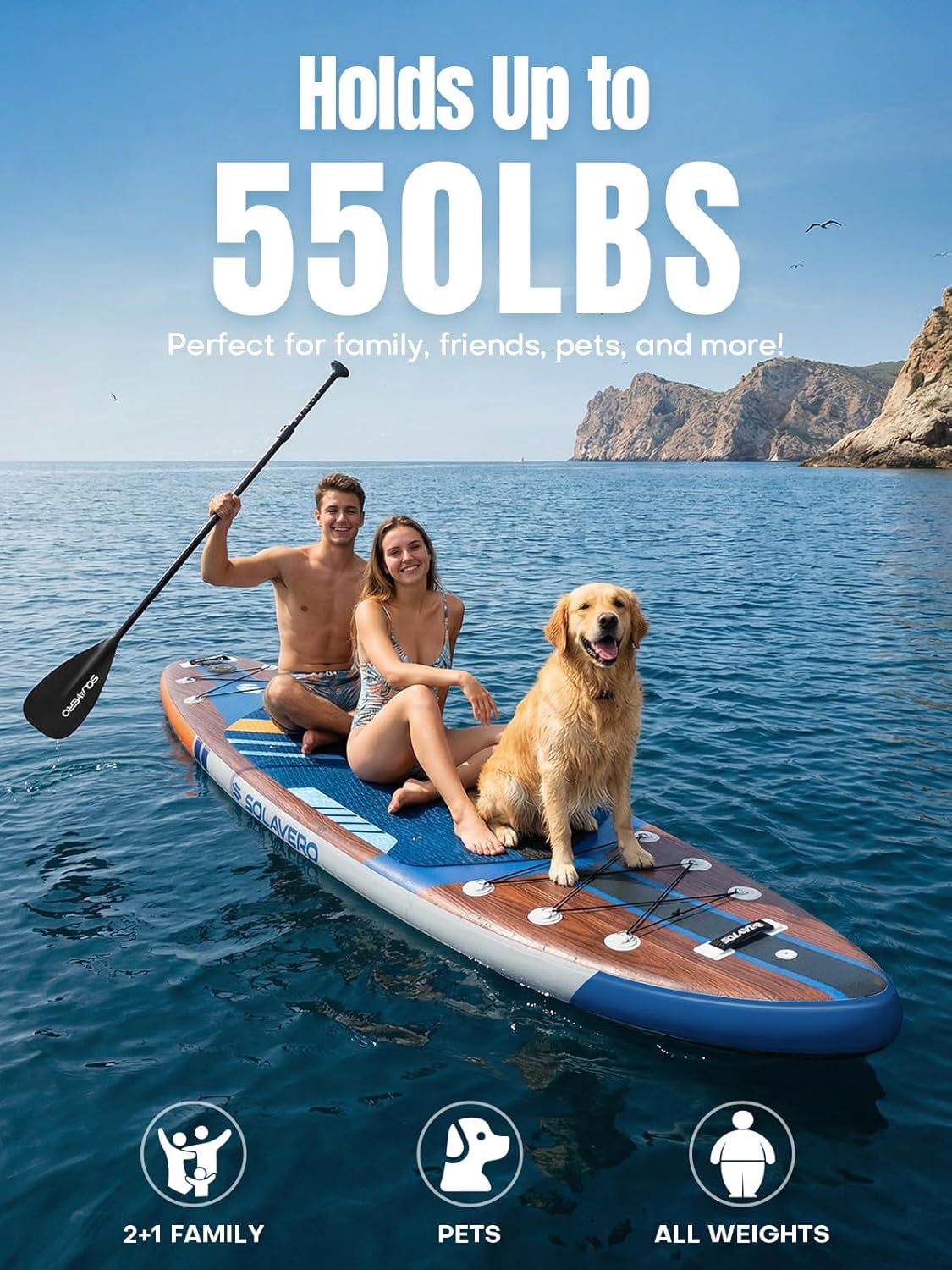 SOLAVERO 11'6" x 35" Inflatable Stand Up Paddle Board with Seat, Extra Long & Wide SUP Board, Non-Slip Stable Deck for Adults & Youth