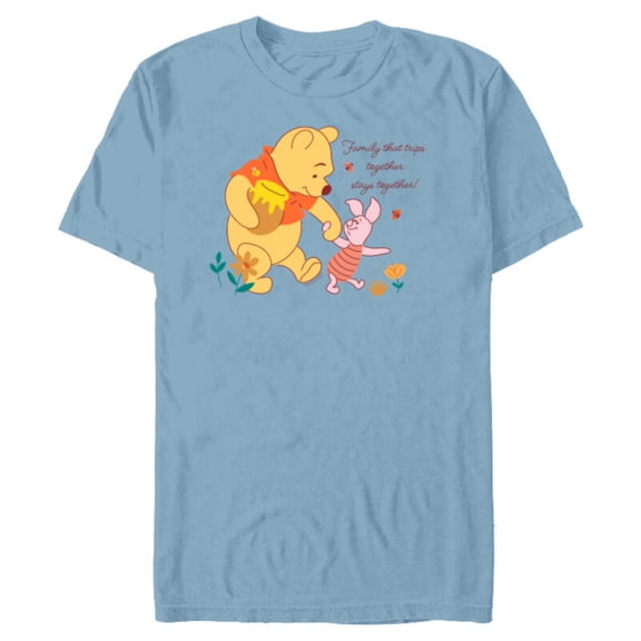 Disney Winnie the Pooh & Piglet Group Family Trip Vacation - Short Sleeve Blended T-Shirt for Adults - Customized-Ocean Blue