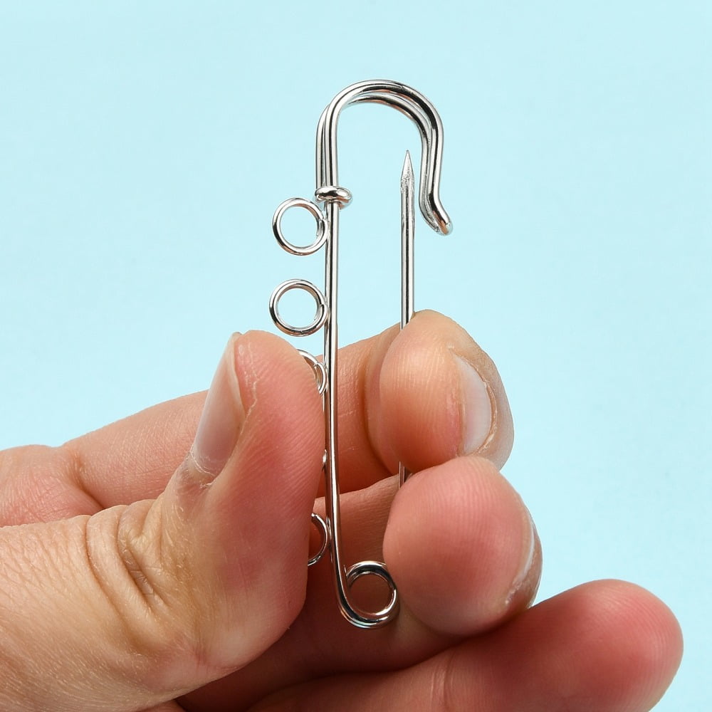 Iron Safety Brooch Findings Kilt Pins Platinum 50x16.5x4.5mm Hole: 3.5mm