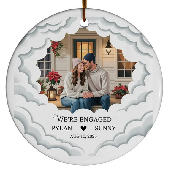 We're Engaged Ceramic Christmas Ornament, Photo Couple First Christmas Engaged Ceramic Ornament, 1st Christmas Engaged Ornaments